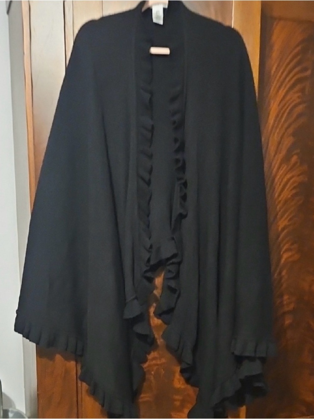 Hannah Black Ruffled Poncho